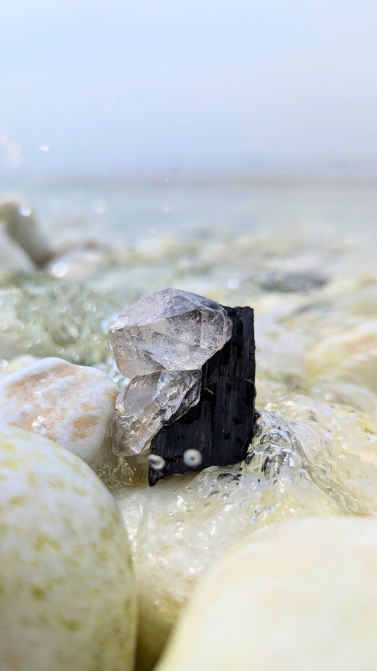 Quartz cluster with black tourmaline